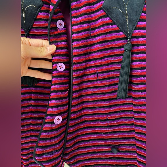 Velvet and metallic textured stripe jacket with tassel embellishment - Picture 11 of 17